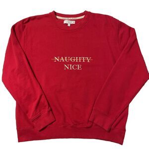 Naughty Nice Sweatshirt Christmas Holiday Ugly Sweater Top Embroidered Large